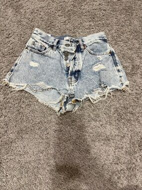 PacSun Light Blue Distressed High-Rise Denim Shorts